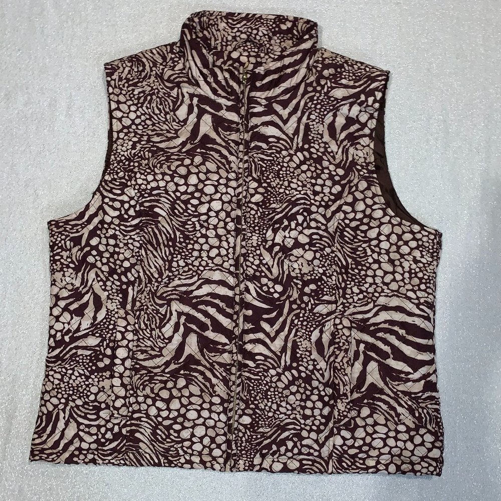 Nine West brown/tan quilted animal print vest XL